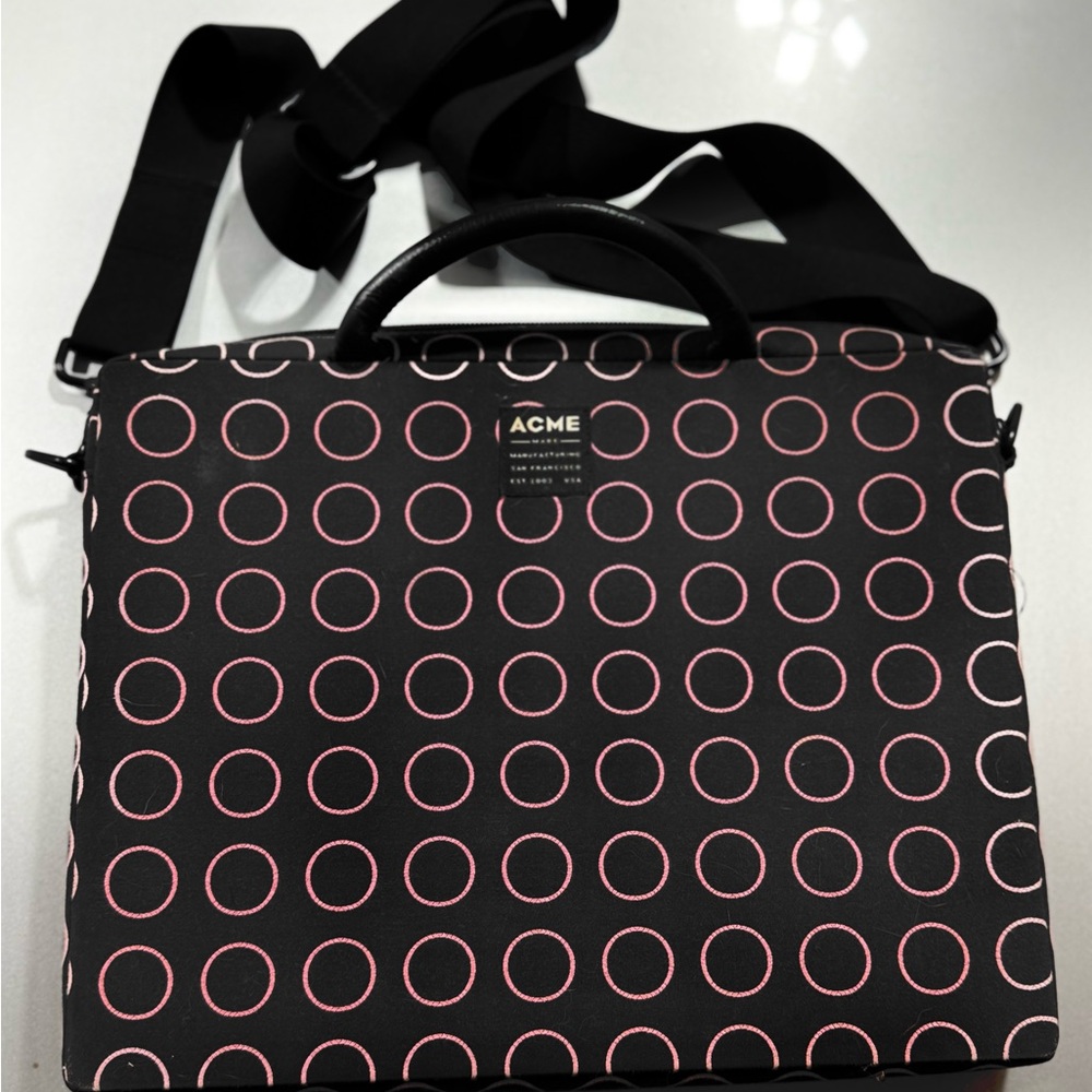 ACME Black and Pink Laptop Bag with Geometric Pattern
